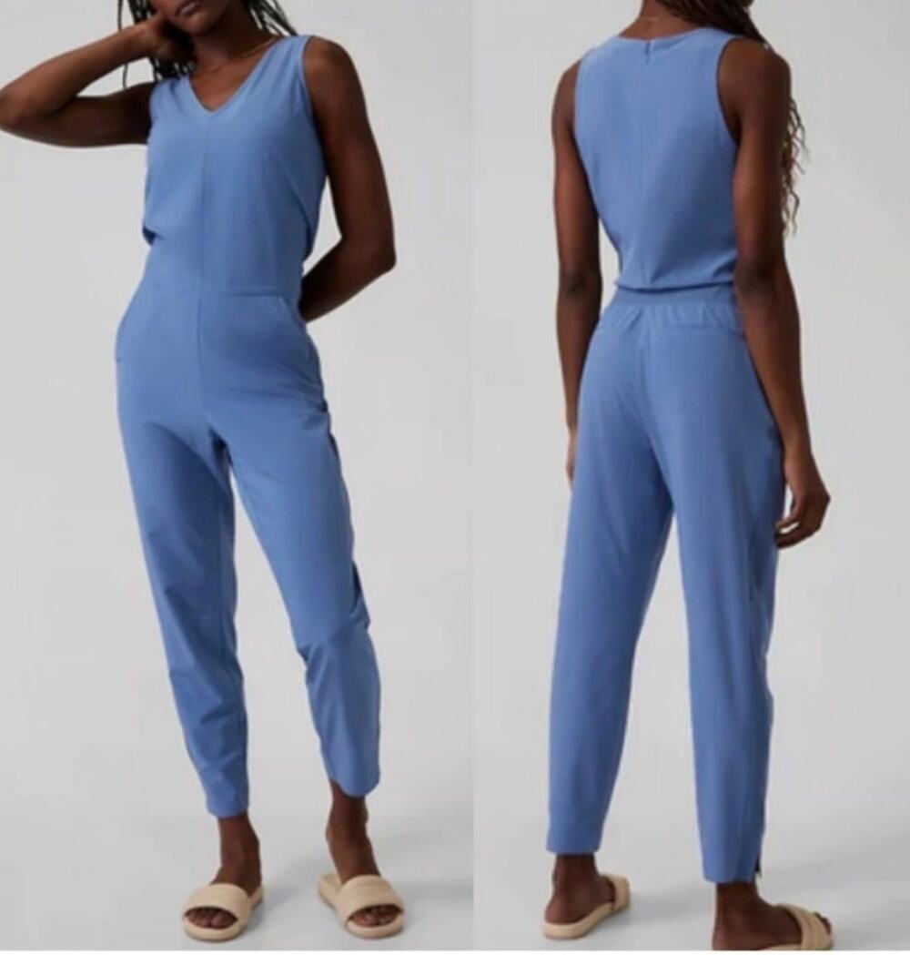 Athleta Brooklyn Jumpsuit Cottage Blue Back Zip Sleeveless